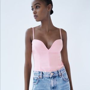 Zara sweetheart neckline bodysuit pink NWT